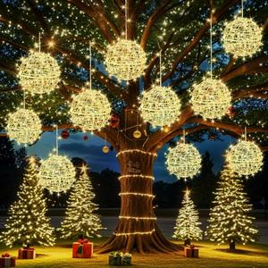 Outdoor Christmas Balls Lights Tree Lights Waterproof, 4 Pack 11.81" LED Hanging Globe Sphere Lights with 8 Lighting Modes Memory Timer Plug for Party Wedding Xmas Porch Patio Garden Yard Decorations