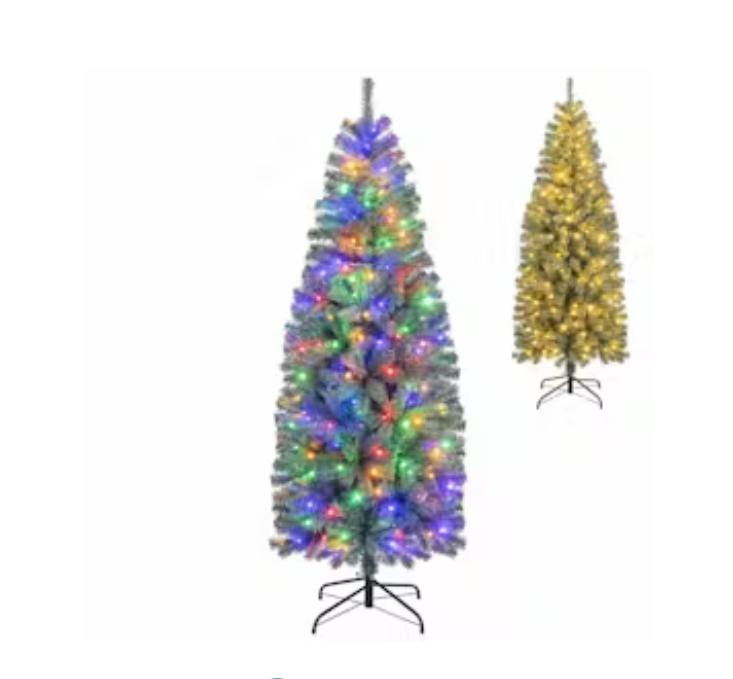 9 Modes LED Pre-Lit Blue Artificial Slim Pencil Christmas Tree - 195cm