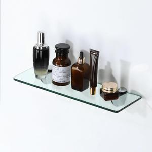 Alise Bathroom Glass Shelf, 15 Inch Floating Shelves, Tempered Glass Shower Storage, Wall Mount Small Glass Shelves for Bathroom, Showers, Over The Toilet (Rectangle, Clear/Chrome)