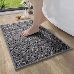 YDKGL Bathroom Rugs Non Slip, Super Absorbent Quick Dry Bath Mat, Rubber Backing Ultra Thin Bathroom Mats Fit Under Door Bathroom Floor Bathtub Shower (16x24, Ox- Grey)