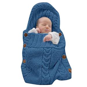 XMWEALTHY Newborn Baby Wrap Swaddle Blanket Knit Sleeping Bag Receiving Blankets Stroller Wrap for Baby(Blue) (0-6 Month)