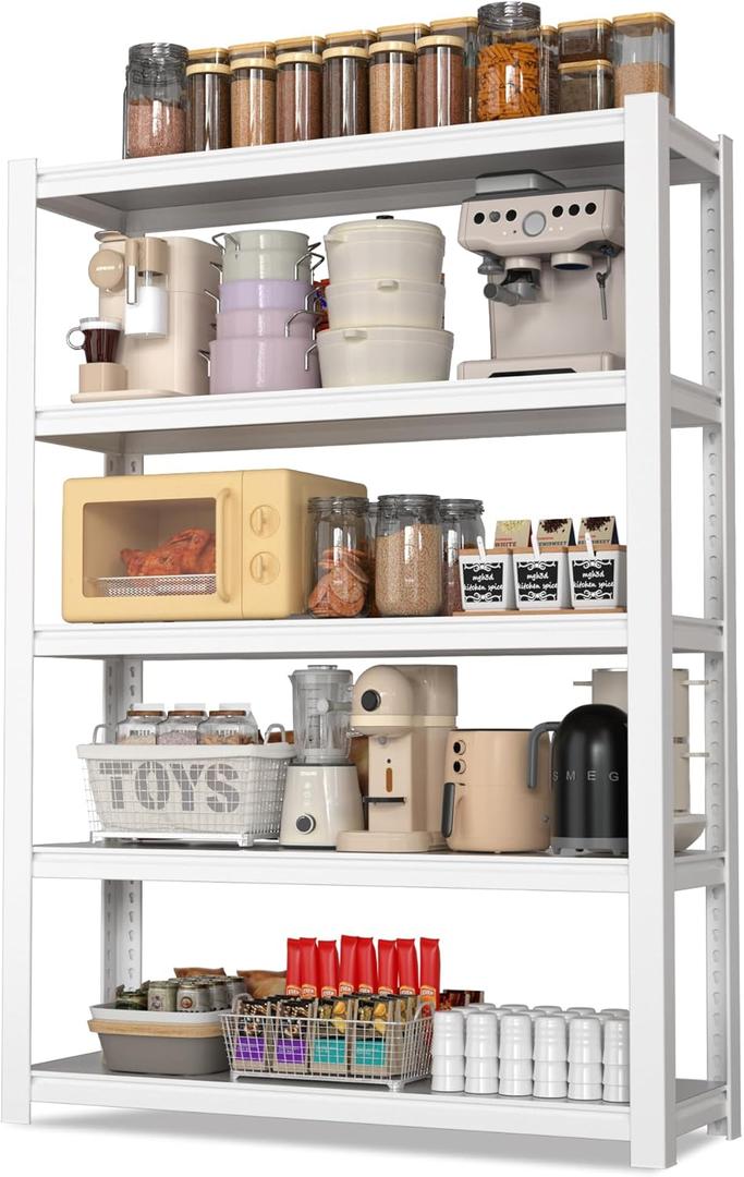 WORKPRO 3000lbs 5-Tier Shelving Unit, 72" H Adjustable Storage Shelves, Boltless Garage Shelving Unit for Garage, Kitchen, Durable Scratch-Resistant Panels, White (36-1/5W x 16-1/2D x 72H)