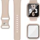 Compatible for Apple Watch Series 11 10 Band 46mm and Case with Screen Protector, Soft Silicone Sport Strap Bands and Protective Cover with Tempered Glass for iWatch Series 11 10 (Milk Tea)