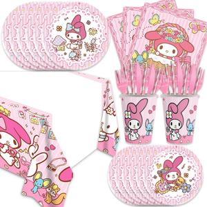 141Pcs Melod Parties Party Tableware Party Disposable Dinnerware Plates Cups Napkins for Melod Baby Shower Party Decoration Supplies,Serves 20