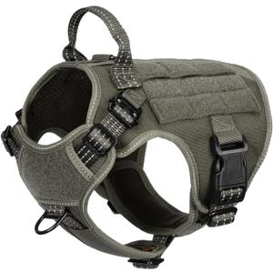 ICEFANG Tactical Dog Harness, Small Size, 2X Metal Buckle, Working Dog MOLLE Vest with Handle, No Pulling Front Leash Clip, Hook and Loop Panel (Small (Pack of 1), Green)