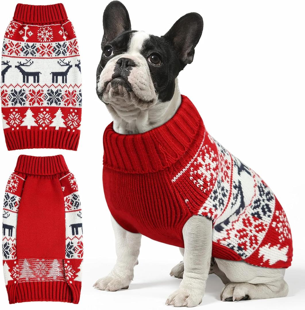 Christmas Dog Sweaters for Small Medium Large Dogs and Cats,Pet Soft Warm Holiday Outfit Girl & Boy,Pup Winter Clothes Turtleneck Double Knitting Collar for Outdoors Playing (Deer XXS)