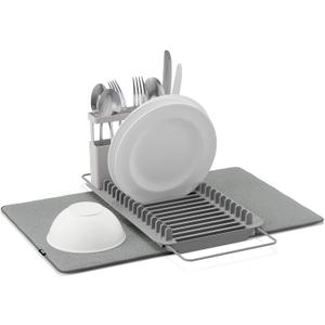 Umbra Udry Dish Rack and Microfiber Drying Mat  Space-Saving Design Folds Up for Easy Storage, Over-Sink Rack, Gray (Charcoal)