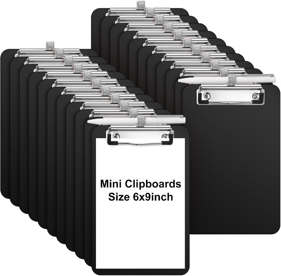 Sabary 24 Pack Bulk Mini Clipboards with Pen Holder Clip Black A5 Memo Clipboard 6x9 Plastic Check Presenters for Restaurants School Office Hotel Shopping List (Pen Not Included)