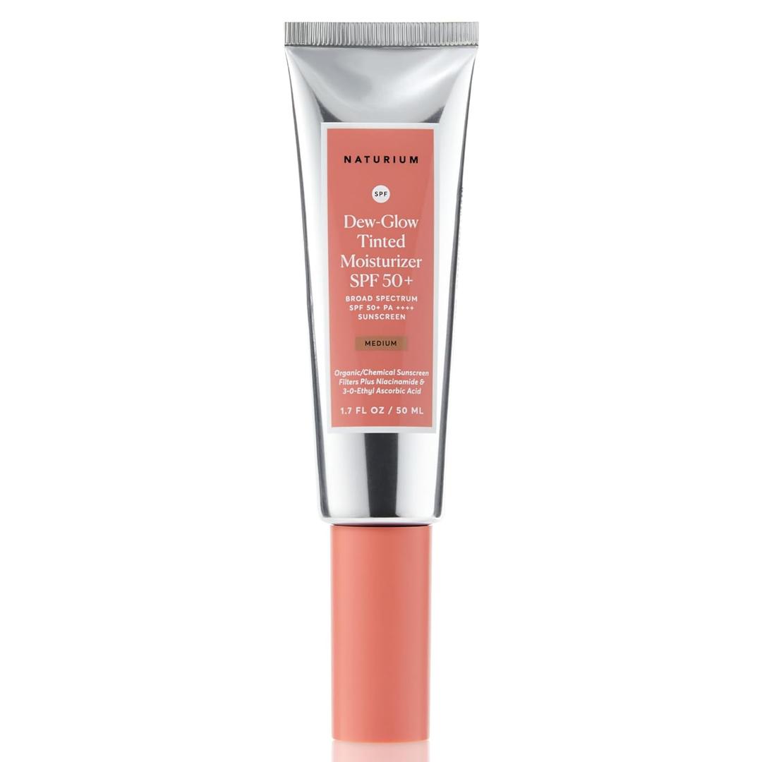 Naturium Dew-Glow Tinted Moisturizer SPF 50+ Medium, Daily Moisturizing Sunscreen & Face Primer with Tint, Skin Protector with Dewy Finish, 1.7 oz