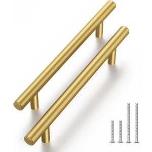 Haliwu 10 Pack Cabinet Handles Brass Gold Cabinet Pulls 4 Inch Hole Center Drawer Pulls Modern Bar Dresser Handles for Bathroom Kitchen Bedroom