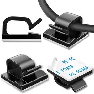 100 Pcs Cable Clips, Adhesive Cable Organizer Cord Holder Wire Clip Wire Management Self Adhesive Hooks Wire Holder for Office, Home (Black)