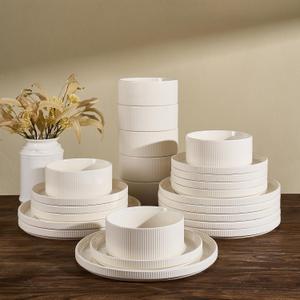Line Porcelain Dinnerware Set, dish set for 8, Creamy White