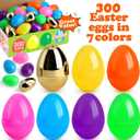 LEASEN [ 6 Surprise Golden Eggs ] 300 Pack Plastic Easter Eggs Bulks, 2.3 Inch Empty Easter Eggs, Bright Colors Plastic Eggs Fillable for Easter Hunt, Basket Stuffers Fillers, Easter Party Favor