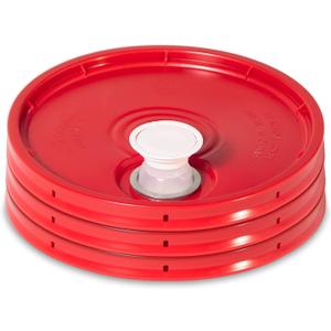 Meranti 5 Gallon Pail Lid with Pour Spout and Gasket | fits 3.5, 5, 6, 7 Gallon Buckets (3 Pack, Red)