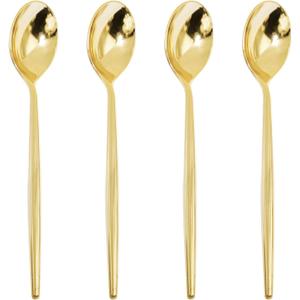 U-QE 180Pcs Gold Plastic Spoons, Disposable Heavy Duty Plastic Spoons, Heavyweight Plastic Spoons, Gold Plastic Silverware Perfect For Parties, Weddings and Other Daily Events