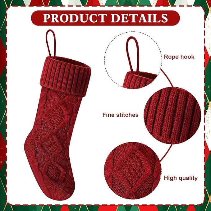 Christmas Stockings 18 Inches,Long Knitted Socks Christmas Decoration Hanging Stocking Fireplace Xmas Tree Stocking for Home Family 4 Pieces Red
