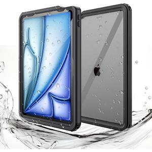 Miimall Waterproof Case for iPad Air 11 inch M2 2024, IP68 360 Full-Body Ultra-Thin, Built-in Screen Protector, Shockproof Dust/Snow Proof Cover, Black
