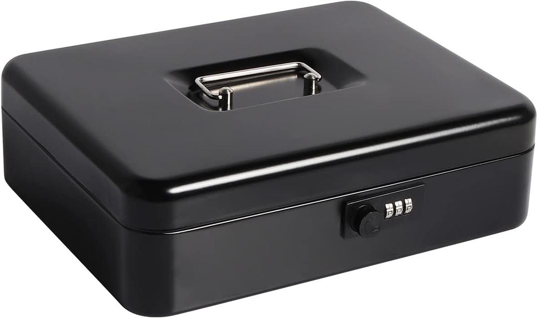 Cash Box with Money Tray and Combination Lock, Parrency Large Money Box 11 4/5" x 9 2/5" x 3 1/2" (Black Combination Lock, XLarge)