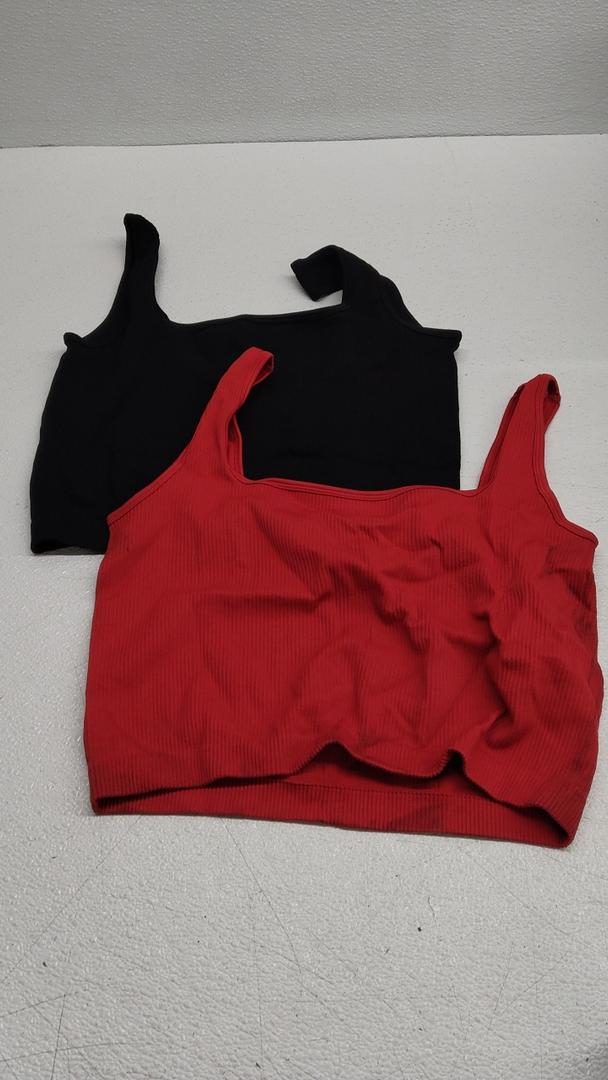 OLCHEE Womens 2 Pack Crop Tank Tops Basic Seamless Ribbed Sleeveless Square Neck Workout Top Summer Exercise Yoga Gym Shirts,XL