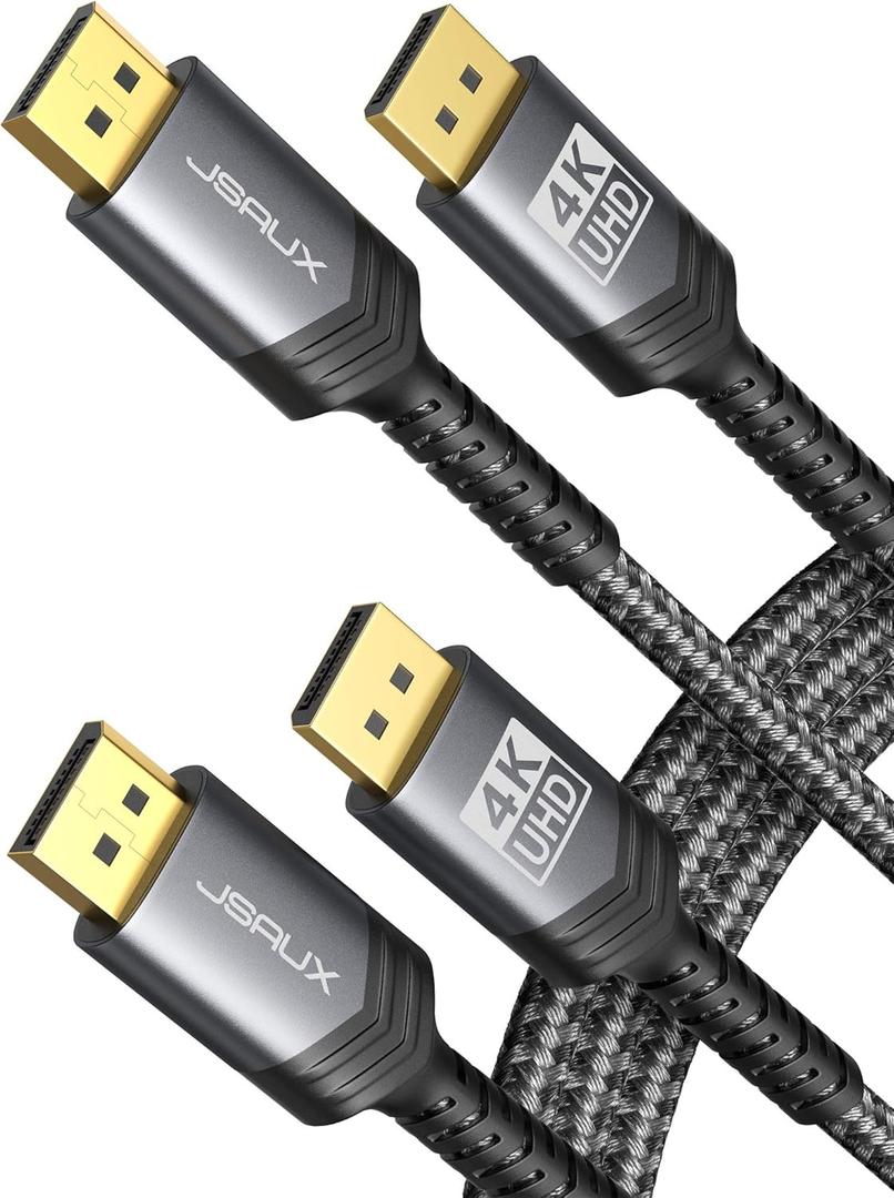 JSAUX DisplayPort Cable 2 Pack 10ft, 4K DP 1.2 Cable | 4K@60Hz, 2K@165Hz, 2K@144Hz | HDR, 21.6Gbps, FreeSync, G-Sync Display Port Cord for Gaming Monitor Graphics 3090 PC -Grey