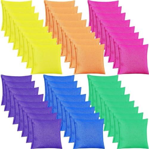 Jenaai 48 Pcs Nylon Bean Bags Colorful Bean Bag, 2.6" x 2.6" Tossing Cornhole Bags