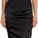JUMISEE Women Neon Satin Sexy Bodycon Elegant Backless Long Midi Dress for Cocktail Party Clubwear, (Black, XL)