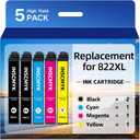 Remanufactured Replacement for Epson 822XL Ink Cartridges Combo Pack Replacement for T822 XL for Workforce Pro WF-3820 WF-4820 WF-4830 WF-4833 WF-4834 Printer (5 Pack)