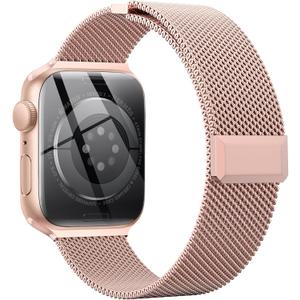 EPULY Compatible with Apple Watch Band 44mm 45mm 46mm Series 10 11 49mm, Stainless Steel Mesh Loop Magnetic Clasp Bands for iWatch Series 9 8 7 6 5 4 Ultra SE3 2 Women Men - 49/46/45/44mm Champagne