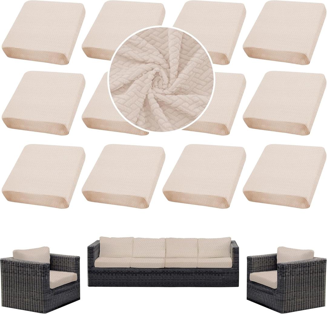 Outdoor Cushion Covers Set,12PCS Patio Furniture Couch Seat Slipcovers, Replacement for Sofa Sectional Chair(CoverOnly) (Cream)