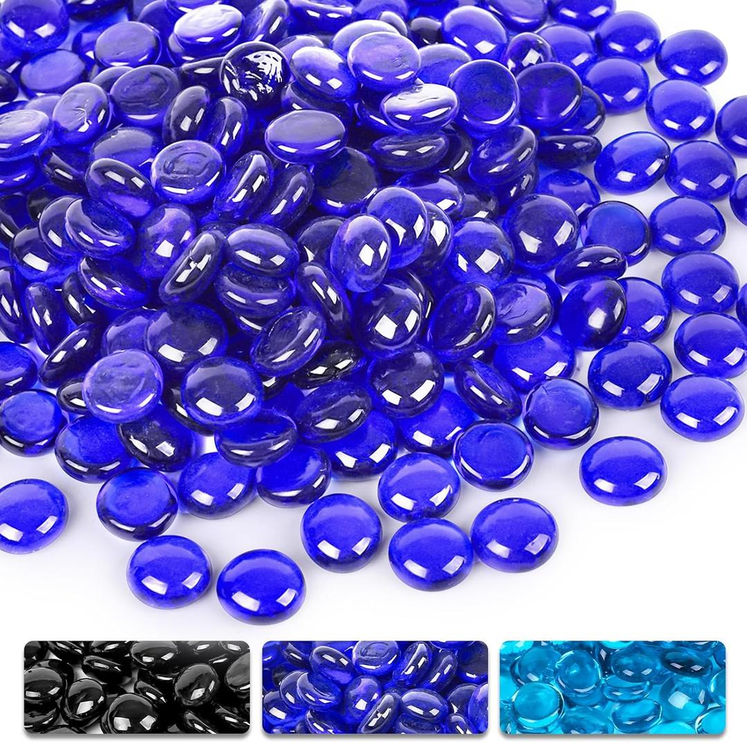 DomeStar 10LB Cobalt Blue Fire Pit Rocks, Reflective Round Glass Beads for Natural Propane Fire Pit Landscaping