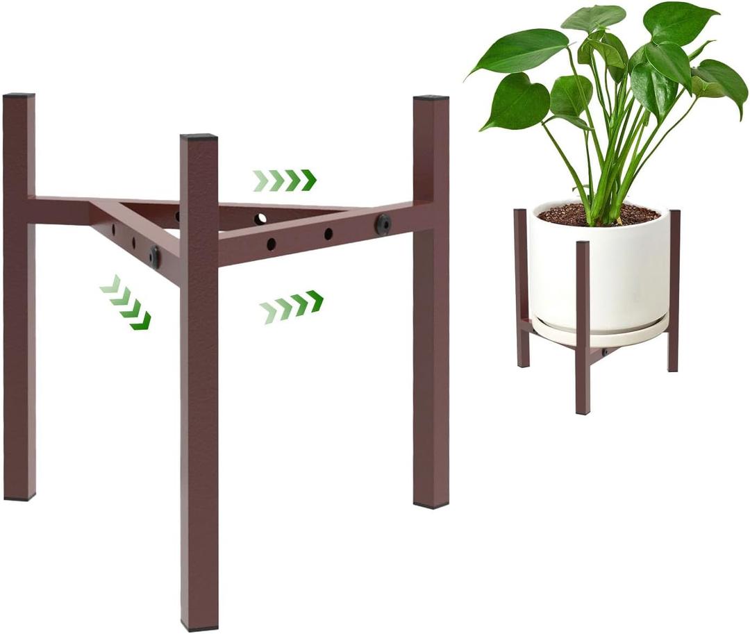 Airpark Plant Stand Indoor Adjustable, Metal Modern Plant Stand, Heavy Duty Stable Plant Pot Flower Holder Indoor Outdoor Corner, Fit 8 9 10 11 12 inch Pots, Dark Brown (Pot & Plant Not Included)
