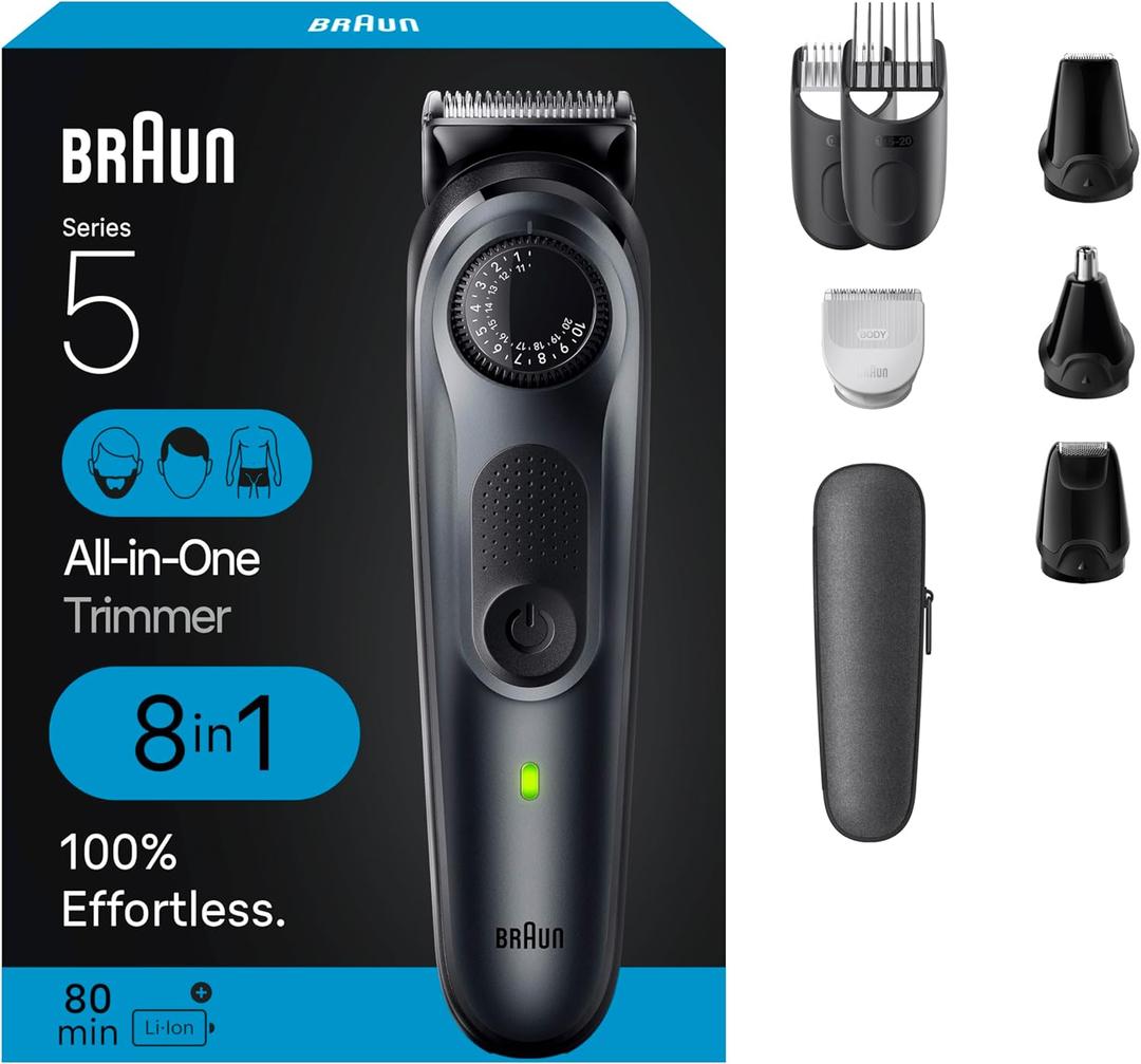 Braun All-in-One Style Kit Series 5 5471, 8-in-1 Trimmer for Men with Beard Trimmer, Body Trimmer for Manscaping, Hair Clippers & More, Ultra-Sharp Blade, 40 Length Settings, Waterproof (Black)