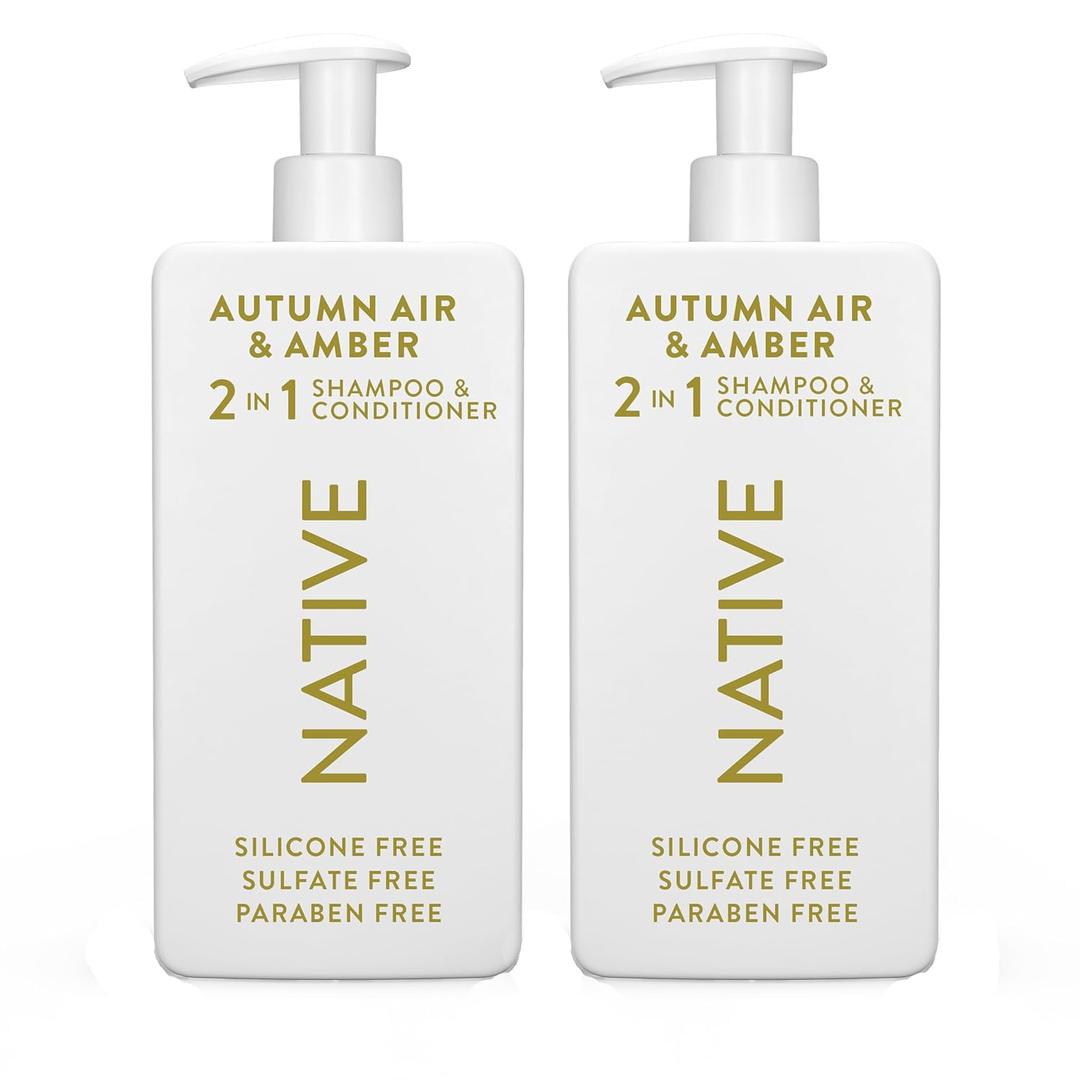 Native 2-in-1 Shampoo & Conditioner - Autumn Air & Amber - Naturally Derived Ingredients, Silicone-Free, Sulfate-Free, Paraben-Free, Strengthening Hair Care | Fall Seasonal Bundle 16.5 oz - 2 Pk