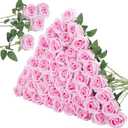 InnoGear 50 Pcs Pink Roses Artificial Flowers, Fake Velvet Silk Rose Bulk Faux Flower for Decoration DIY Wedding Centerpieces Proposal Bridal Bouquets Shower Party Home Floral Decor (50, Pink) 