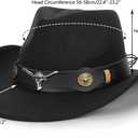 Women & Men Felt Western Cowboy Hat Classic Roll Up Brim Belt Buckle Cowgirl Fedora (M) (Black)