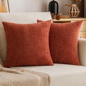 EMEMA Cushion Covers 20x20 Pack of 1 Chenille Throw Pillow Covers Decorative Couch Pillow Covers Pillowcases for Bedroom Burnt Orange(Only Covers)