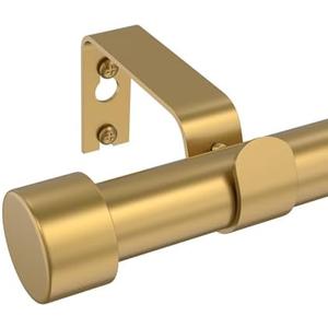 Curtain Rod 18" to 48" Single Curtain Rods Gold 1 Inch Window Curtain Rods with Cylindrical Finials Adjustable Length Indoor/ Outdoor Curtain Rod Modern Room Divider Curtain Rods