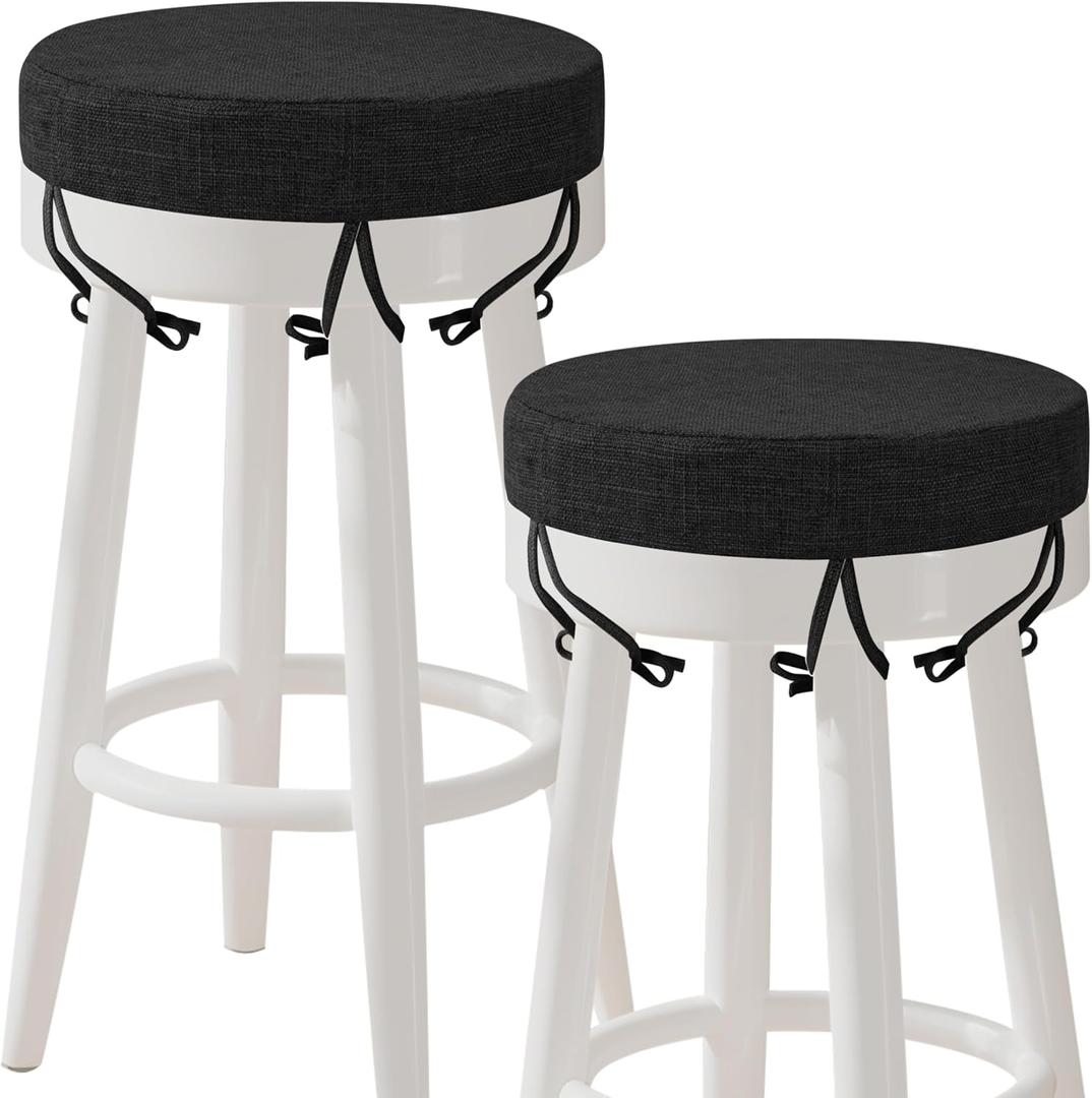 AddGrace Round Bar Stool Cushions with Ties Set of 2 Non Slip Seat Cushions 12x12 Inch Washable Chair Pads Removable Washable Cover Black
