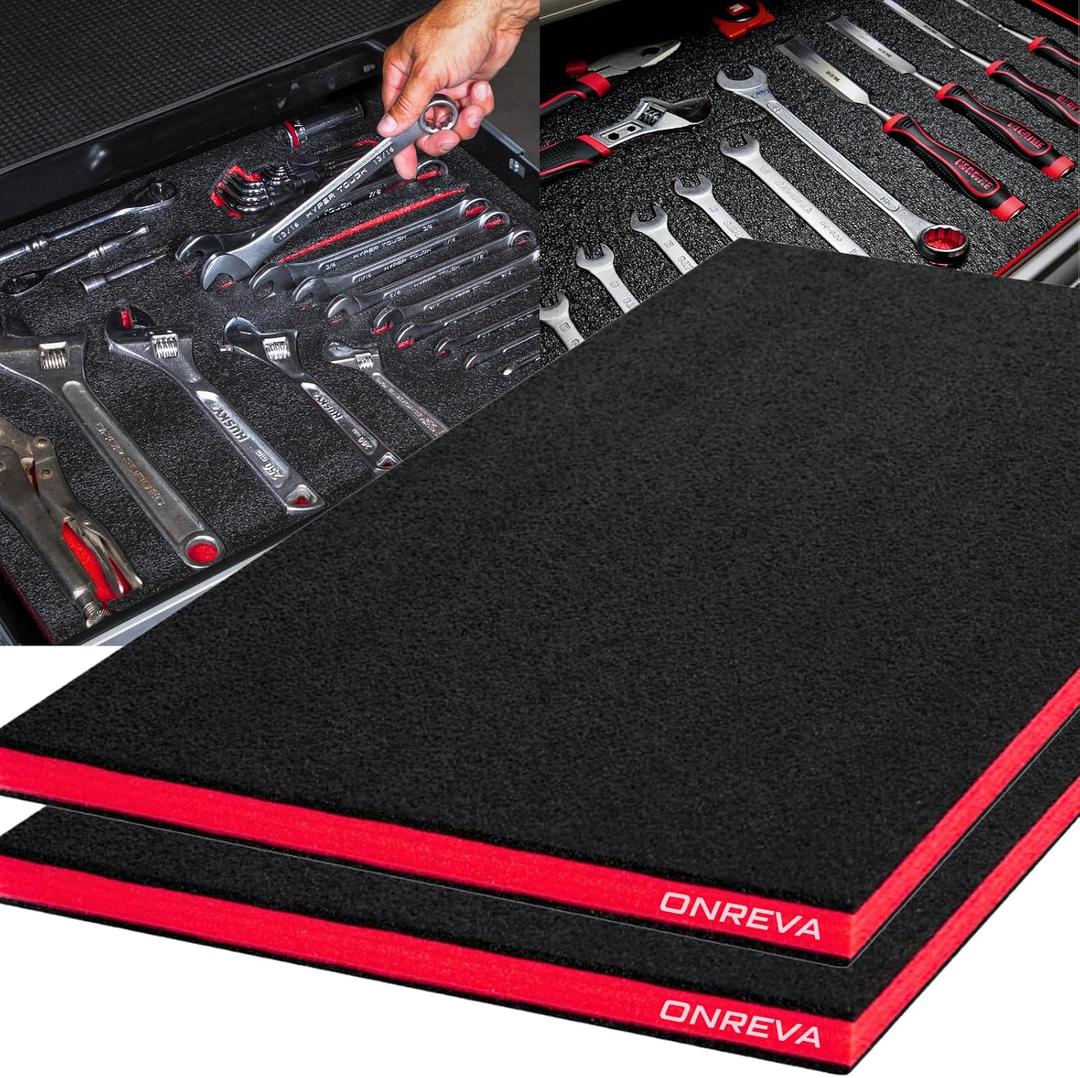 ONREVA Tool Box Foam 30x22x1 inch 2Pack, Foam Inserts for Cases, Polyethylene Storage Sheets for Toolbox Hard Case, Tool Shadow Insert, Kaizen Organizer Sheet, Red With Black