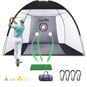 Ponsonbay Golf Net, Upgraded Golf Practice Net with Fairway for Backyard Driving, Golf Hitting Net Kit for Garage, Range, Swing & Chipping Indoor & Outdoor with Mat, Real Balls, Tee, Stakes (Gray)