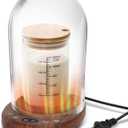 Sourdough Starter Warmer Mat with Glass Dome Precise 1F Thermostat Control (70°-104°F) 0-24H Timer Automatic On/Off Sour Dough Warmer and Glass Cover for Home Baking, Wood Grain