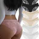 Sexy Cheeky Lace Womens Underwear Invisible Seamless Coverage Panties Lace Bikini Briefs, Pack of 3, XL, Black, Beige, White