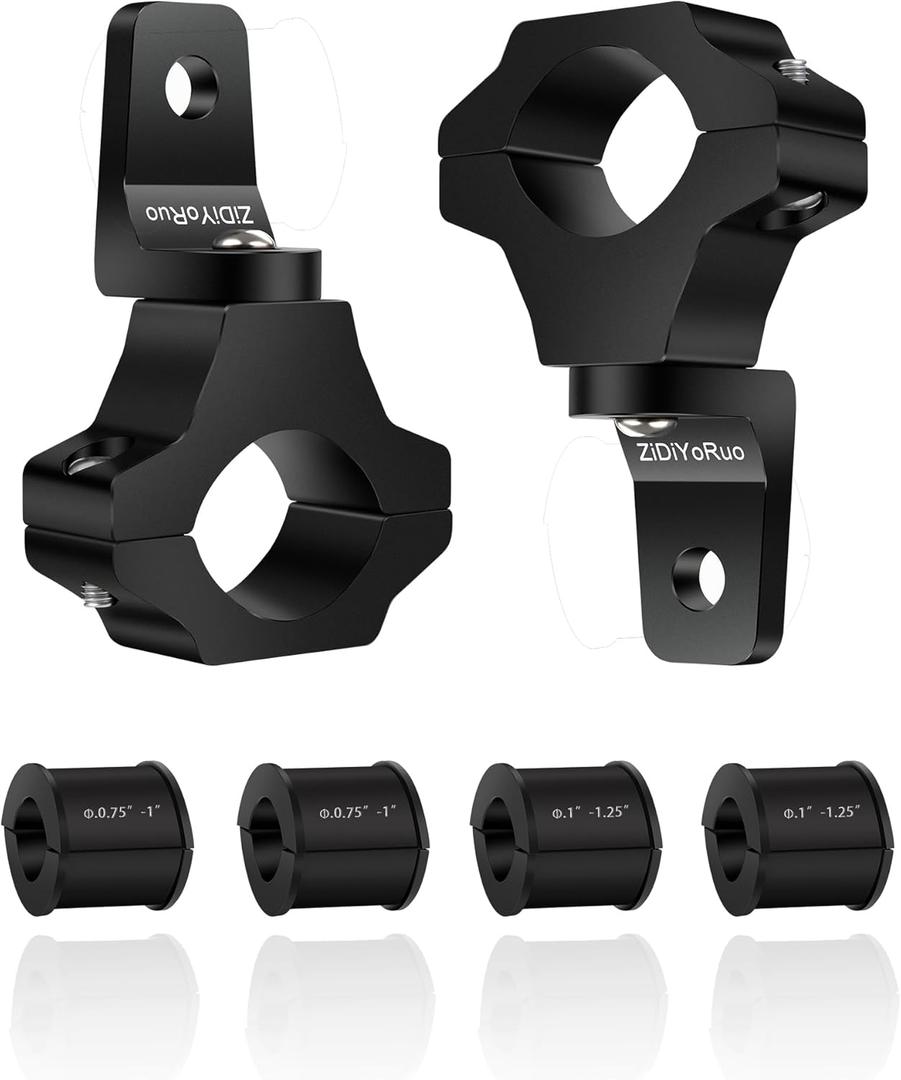 ZIDIYORUO Light Bar Mount for ATV- 360 Solid Aluminum Alloy Bracket for Fog LED and Driving Lights. Fits 0.75"-1.5" Bars, Set of 2pcs, ATV Motorcycle Light Bar Mount Bracket Tube Clamp