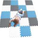 MQIAOHAM 18 Pieces Puzzle Play Mats, Soft Baby Play Mat, Kids Interlocking Foam Floor Tiles, Toddlers Carpet Playmats G301018-101107112 (871721cm, White Blue Grey)