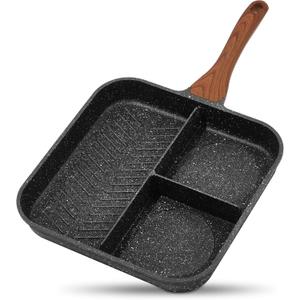ESLITE LIFE 11 Inch Nonstick Divided Grill Pan for Indoor Cooking, Versatile 3-In-1 Induction Large Breakfast Pan for Stove Tops, PTFE & PFOA Free, Black