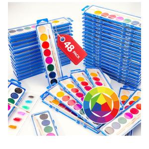 MuseLuxe 48 Pack Watercolor Paint Set for Kids - 8 Washable,Bright Colors with Paintbrush Watercolor Paint Bulk for Kids Party Favors,Classrooms Supplies,Art Lessons