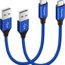 etguuds USB to USB C Cable 0.5ft, 2-Pack Short USB A to Type C Charger Cord Fast Charging for Samsung Galaxy A17 A16 A15 A26 A36 A56, S25 S24 S23 S22 S21 S20 S10 Note 20, for iPhone 17 16 15, Moto (Blue)