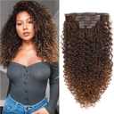 BHF 26 inch Kinky Curly Clip In Hair Extensions 140g Double Weft Curly Wave Clips in on Synthetic Hair Extensions Hair pieces for Women 7pieces (#MT4/30)