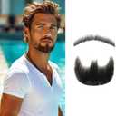 Realistic Human Hair Fake Beard & Mustache Kit - Full Hand Tied Goatee with Invisible Lace, Natural Facial Hair for Men, for Halloween Costume, Cosplay Party & Theatrical Makeup Props(Black)