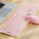 SEUNKWANG V3 Wireless Keyboard and Mouse with Single Backlit, Metal Panel, Bluetooth/2.4G Rechargeable Computer Keyboard and Mouse Combo Silent Lighted Full Size Cute Keyboards-Pink